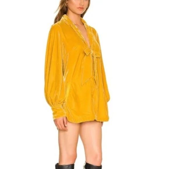 FREE PEOPLE Crushed Gold Velvet Romper Size XS - Picture 2 of 6